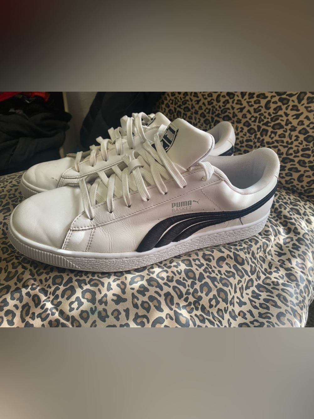 Puma White and Black Basket Sneakers